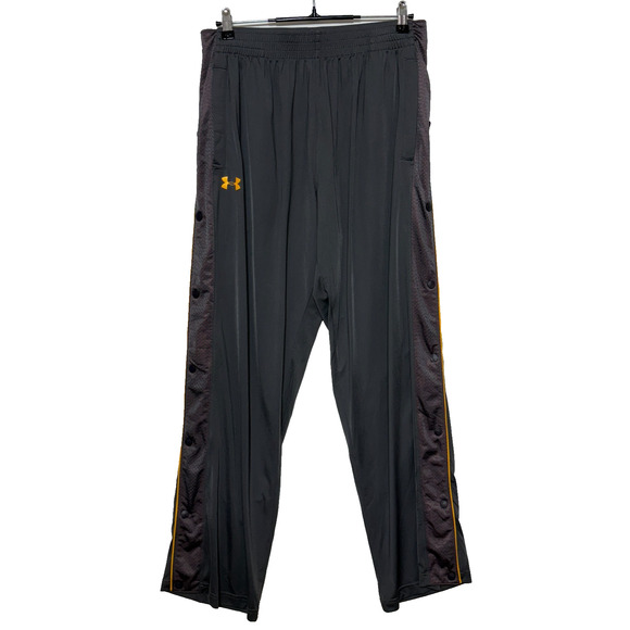 Under Armour Track Pants Mens Large Gray Red Snap Button Side Panel Actual 32X33 - Picture 1 of 9